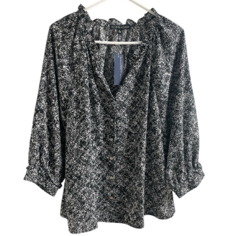 NWT‎ Adrienne Vittadini XL Black and White 3/4 sleeve Blouse